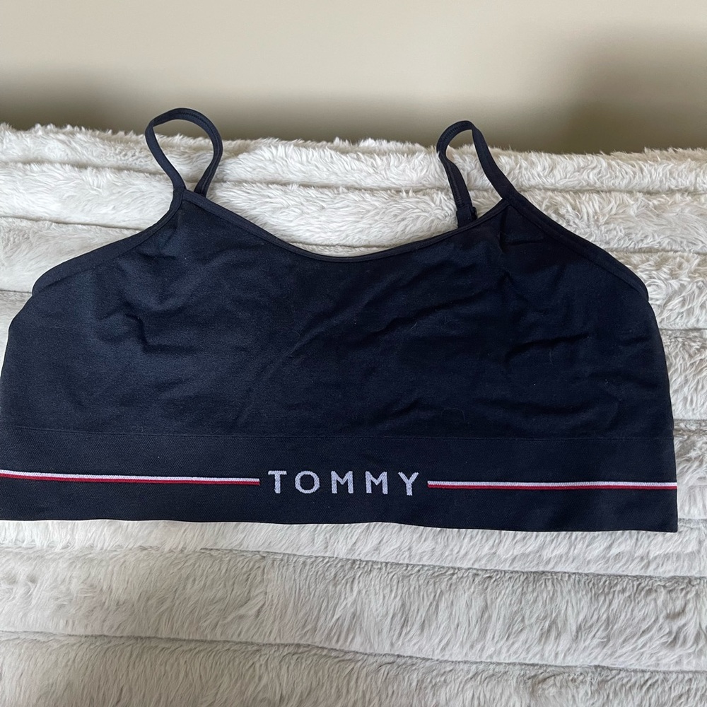 Tommy Hilfiger Black Sports Bra with Pink Accents